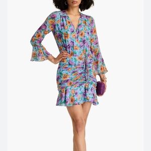 Veronica Beard  Sean Floral-Printed Ruched‎ Dress Silk Size 0